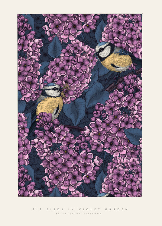 Ilustrare Katerina Kirilova - Tit Birds in Lilac