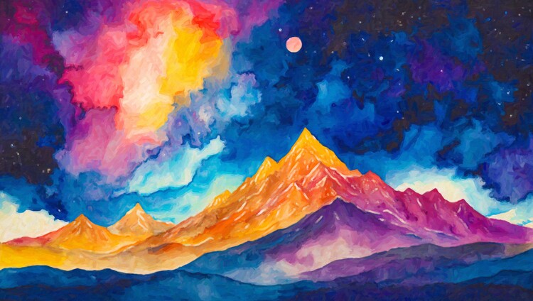 Illustration Isolated mountain peak at sunset