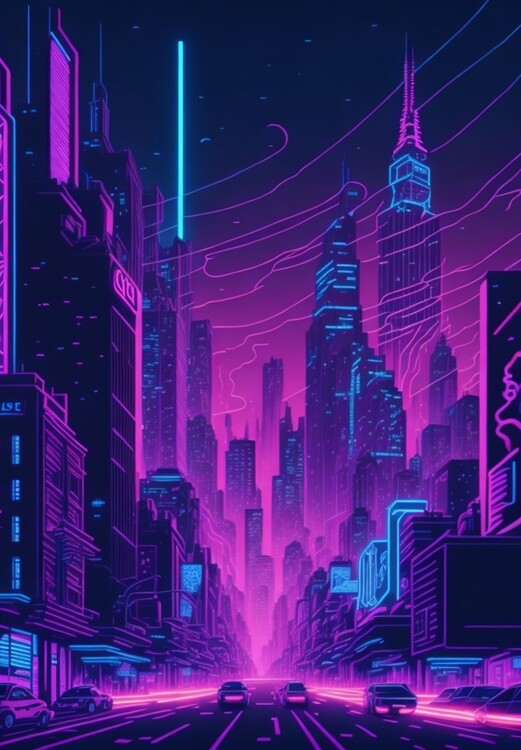 Illustration Neon Night City in United States