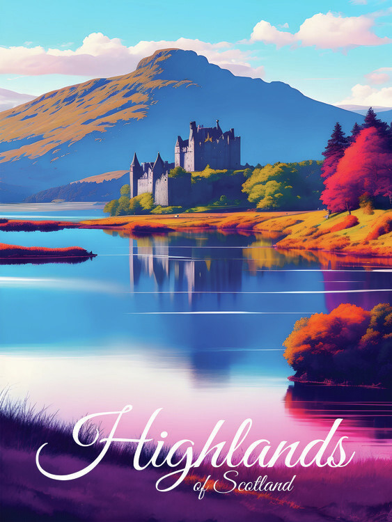 Obraz na plátně Scottish Highlands Travel Poster