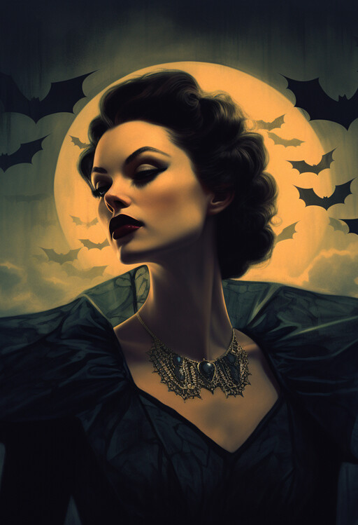 Illustration Lady Vampire Countess Poster, Halloween Poster