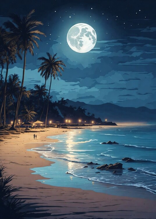 Illustration Moonlit Beach