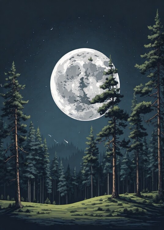 Ilustrare Moon Over the Pines