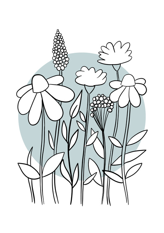 Wildflower Garden - Line Art - Drawing Canvas Print