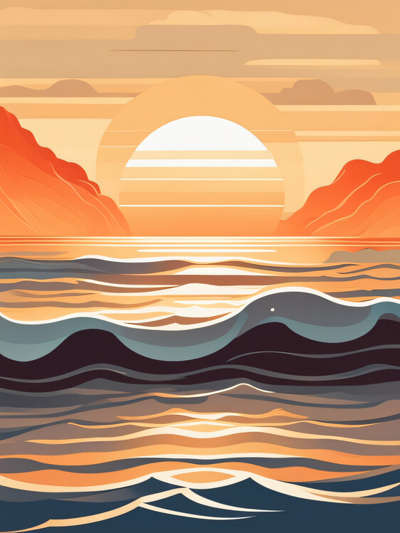 Illustration Waves In Sunset
