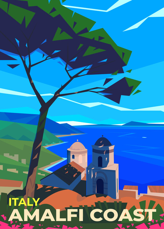 Illustration Amalfi coast, Italy travel poster