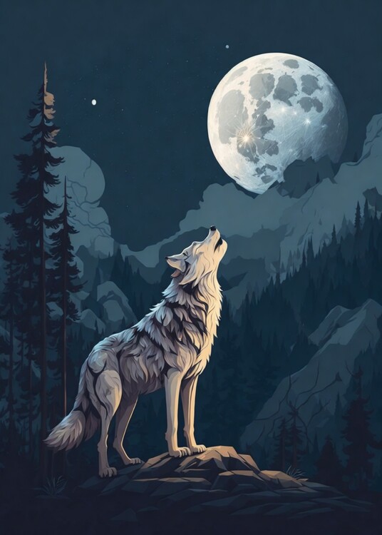 Illustration The wolf & her moon