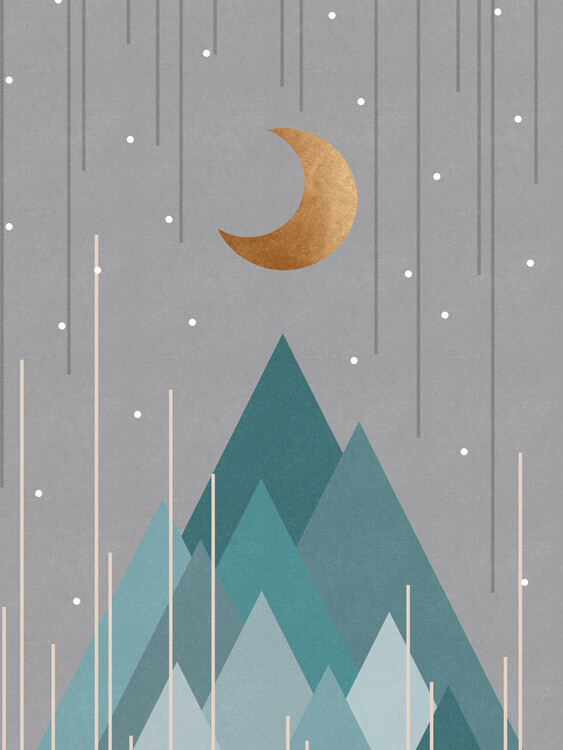 Illustration Moon & Mountains Mint Green