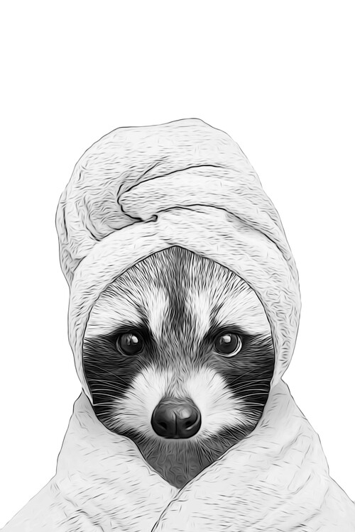Canvas Print raccoon with bathrobe and towel