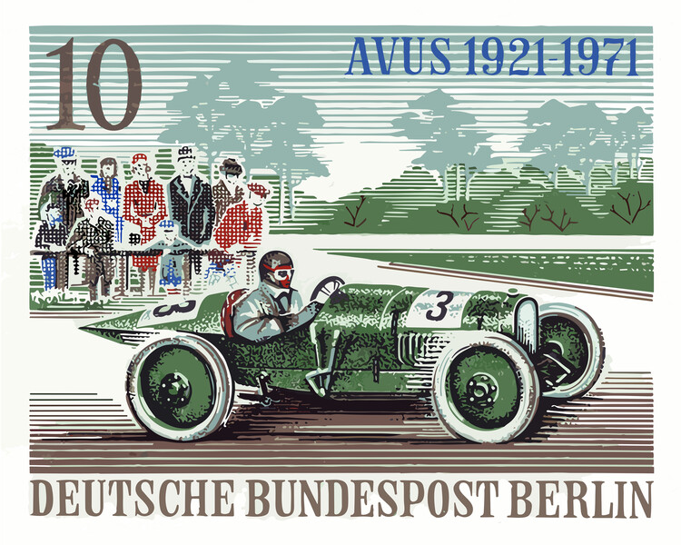 Ilustrare 50 years car racing on AVUS (Berlin) 1971 stamp