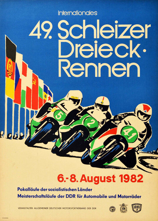 Ilustrácia Vintage Auto Racing Poster 49 Schleizer Dreieck Rennen Motor