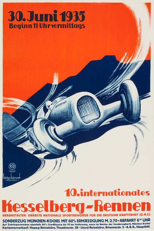 Illustration 1935 Kesselberg Rennen Racing Poster Germany Klotz Kienast