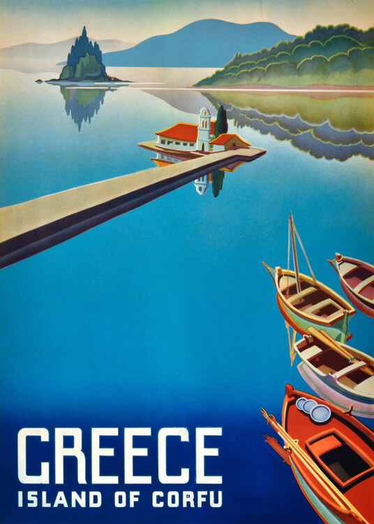 Illustration Vintage 1954 Travel Poster The Island Of Corfu In Greece