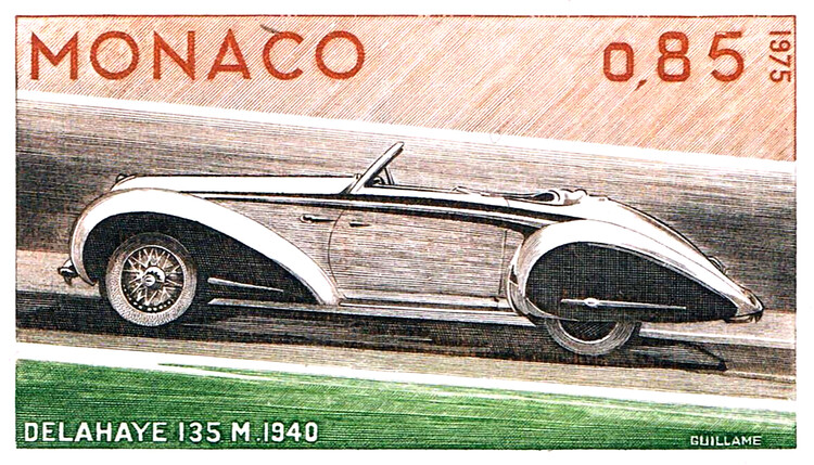 Illustration Delaware 135 M 1940 Classic car Monaco stamp