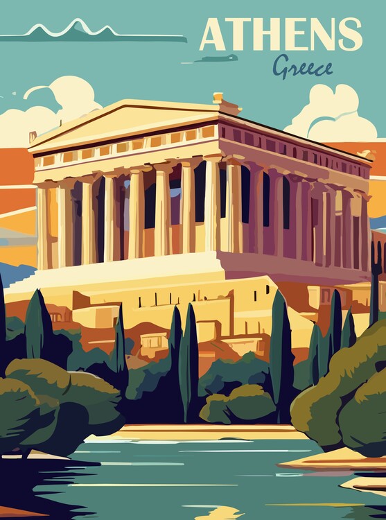 Illustration Athens, Greece travel poster