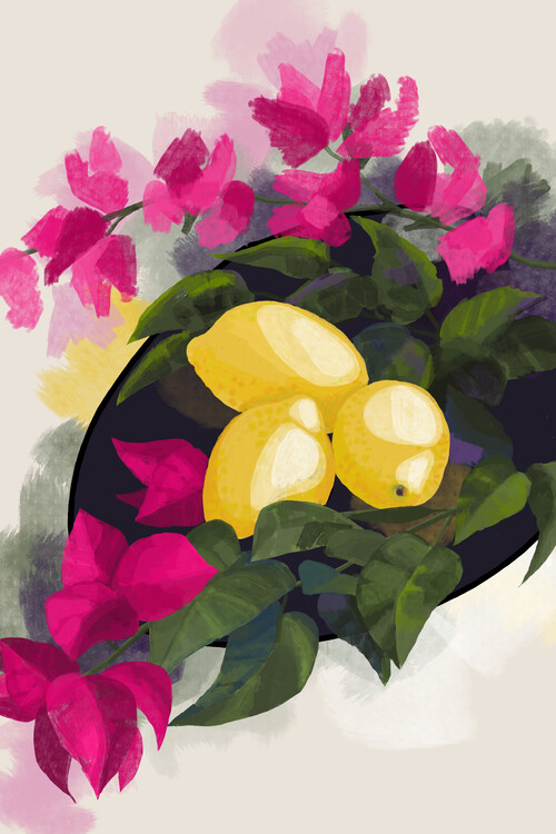 Illustration Bougainvillea and lemons