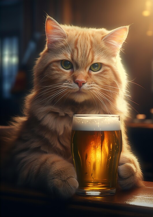 Illustration Cat drinks Beer Funny