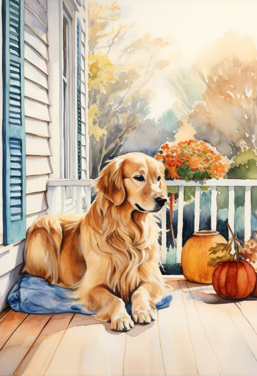 Ilustrace Golden Retriever Painting, Golden Retriever October Day