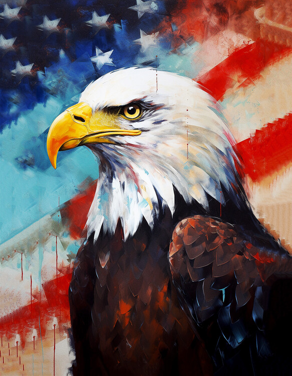 Illustration Eagle & American flag, abstract oil background, art prtins