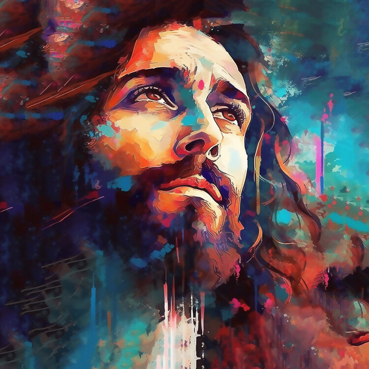 Illustration Handsome Jesus Christ face, Abstract portrait, art prints