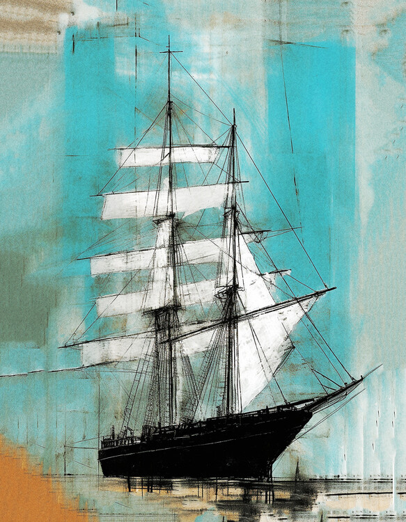 Ilustrace Old ship & bold landscape painting, Motherwell's style
