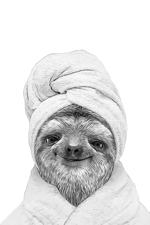 Illustration funny sloth with towel and bathrobe