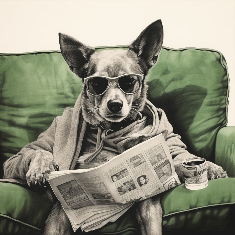 Illusztráció Dog Reading Newspaper