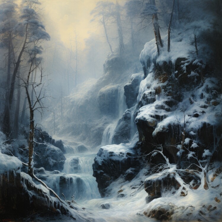Ilustracja Icy Creek in Winter Twilight