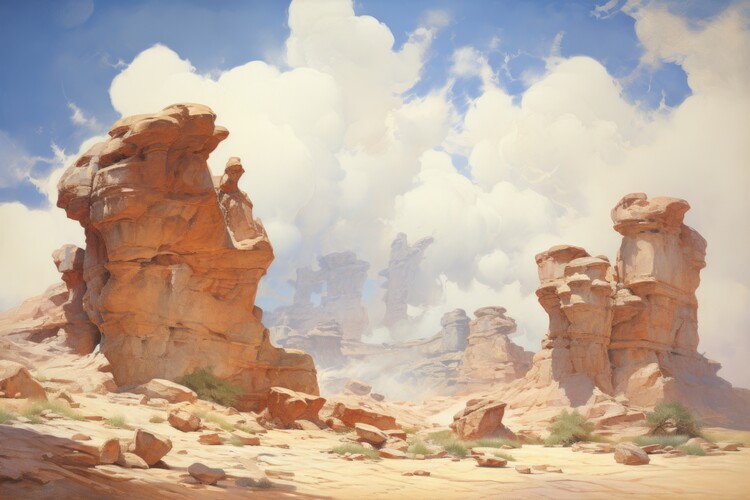 Illustration Sunny Desert Rock Formations