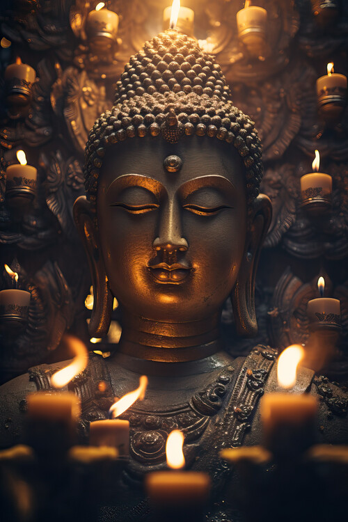 Φωτογραφία Τέχνης Portrait of Buddha with candles