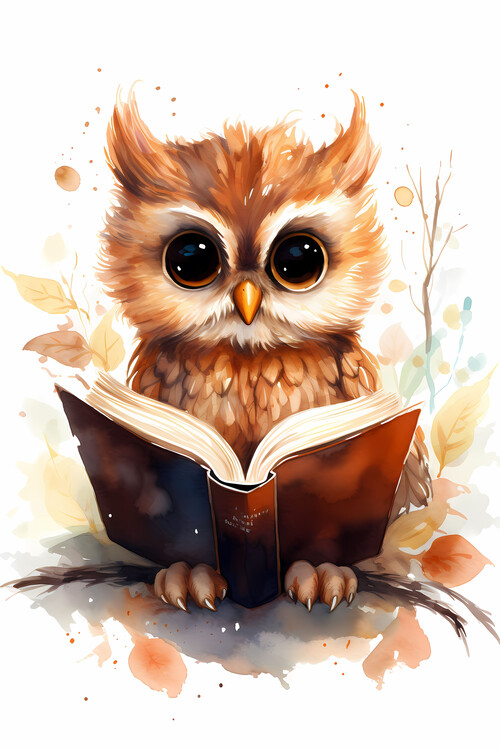 Obraz na plátně Owl reading book