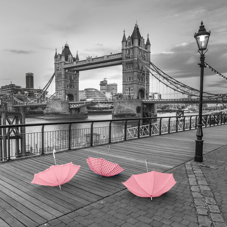 Art Photography Pink umbrellas at Tower Bridge