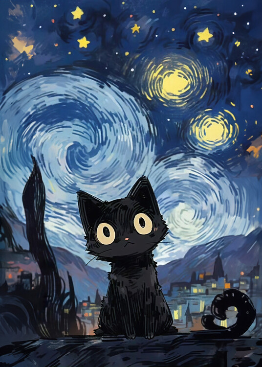 Ilustrare Cat under the Stars