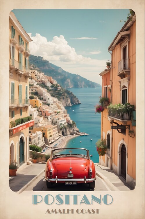 Ilustrace Coastal Dreams: Vintage Travel Poster of Positano