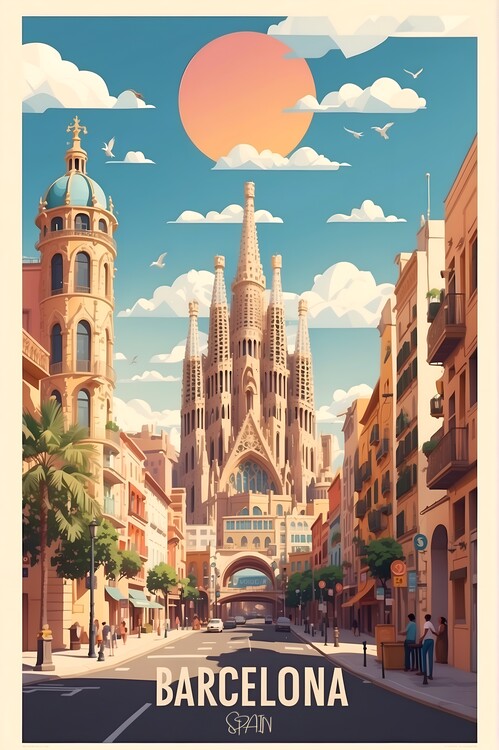 Lámina Vintage travel poster of the city of Malaga, Spain