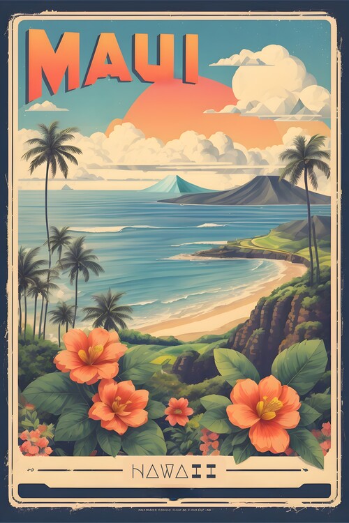 Ilustrácia Maui's Vintage Charm: Retro Travel Poster Poster