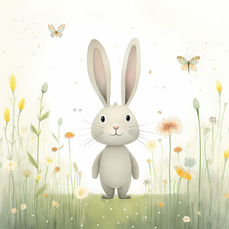 Illustration Cute bunny in flower garden