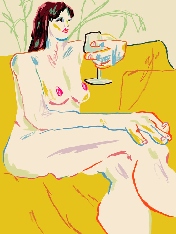 Illustration Girl With A Wineglass