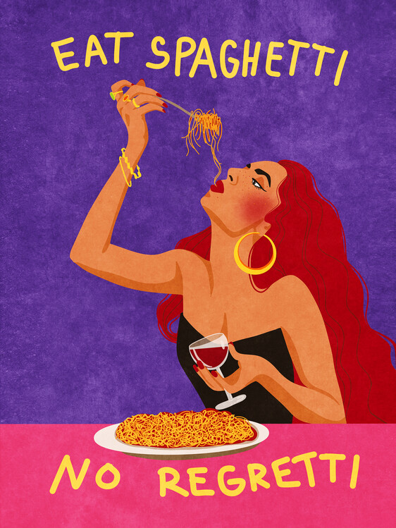 Ilustrace Eat spaghetti no regretti, Raissa Oltmanns, 30x40 cm