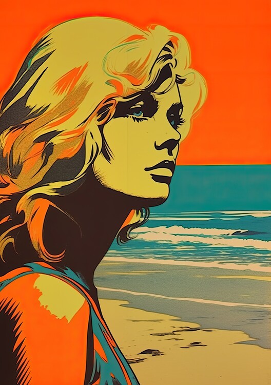 Illustration Strand Poster Pop Art Kunstdruck Blonde Women