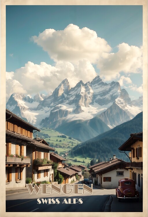 Kuva Wengen Vintage Travel Poster - Swiss Alps Art