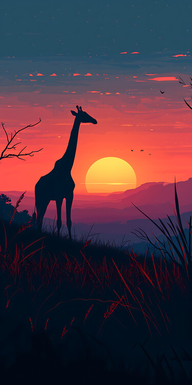 Canvas Print Giraffe in sunset