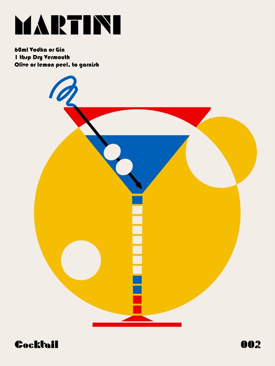 Ilustrace Martini Bauhaus Cocktail, Retrodrome, 30x40 cm