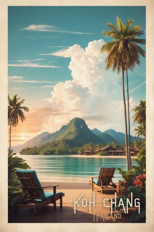 Illustration Tropical Thailand: Vintage Travel Poster of Koh Chang