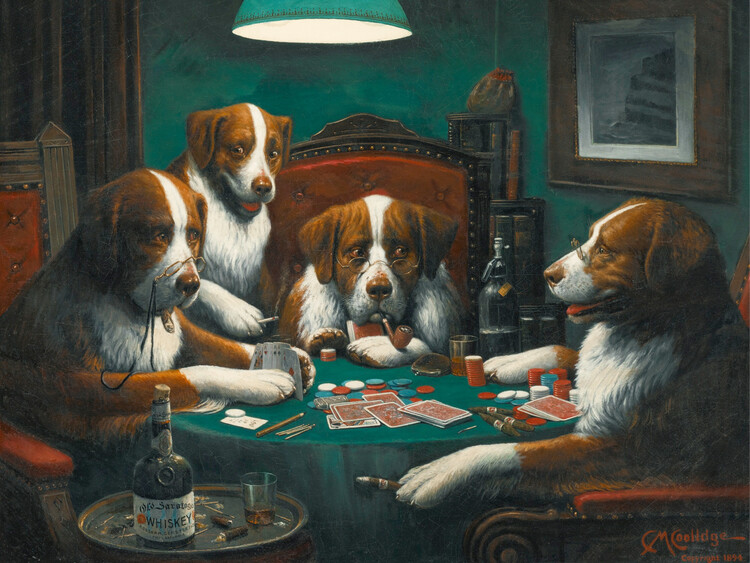 Obrazová reprodukce Poker Game (Dogs Playing Poker) - C. M. Coolidge, 40 × 30 cm