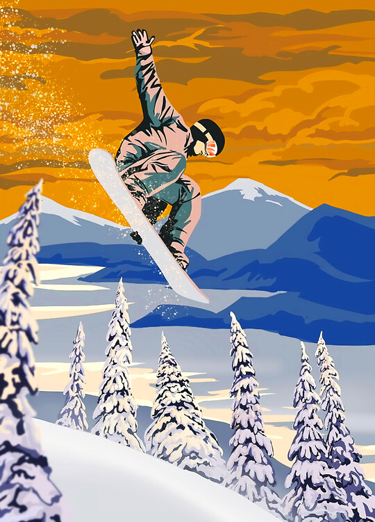 Illustration Retro style Snowboard
