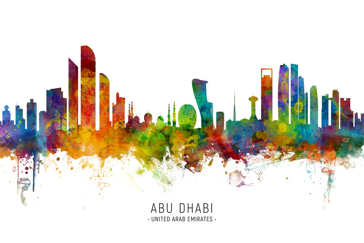 Ilustrare Abu Dhabi United Arab Emirates Skyline Cityscape Painting Wa