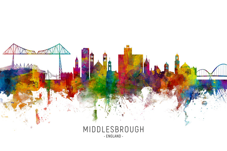 Ilustracija Middlesbrough England United Kingdom Skyline Cityscape Paint