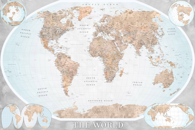 Mapa The world map in taupe and blue
