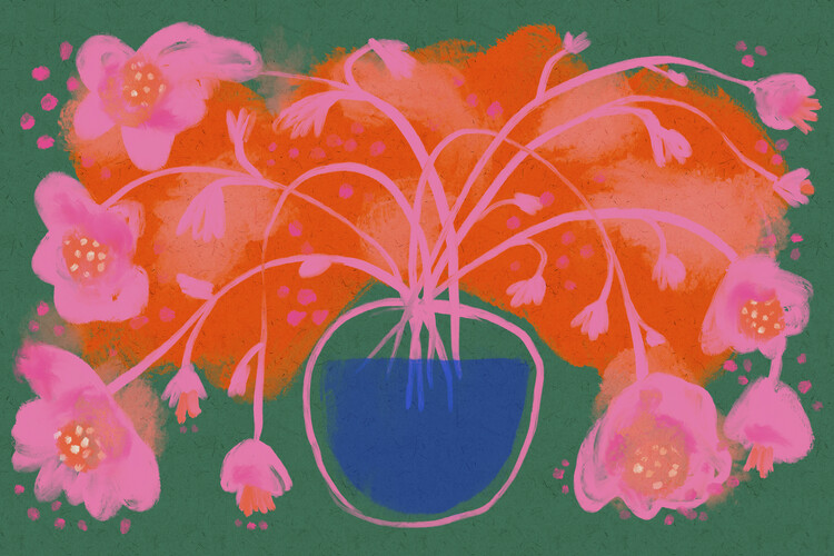 Ilustrace Pink Flower Bouquet, Treechild, 40x26.7 cm